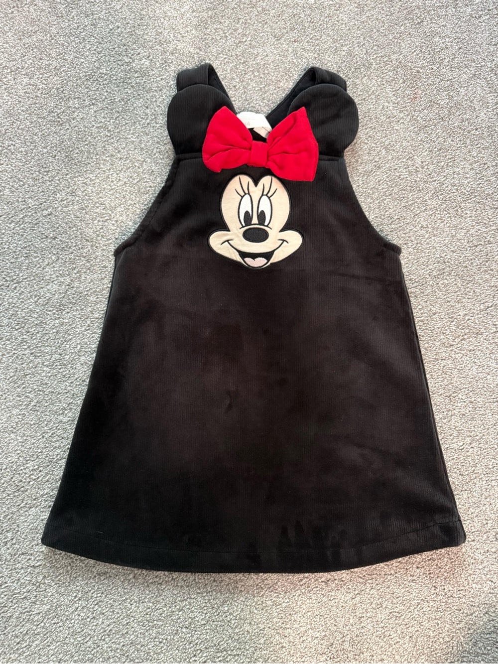 Disney Girls Black Velvet Dress with Red Bow Minnie Applique